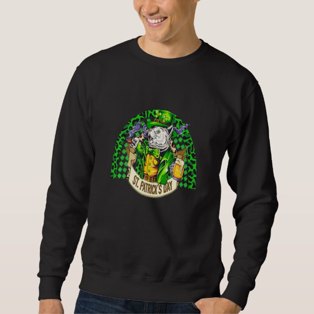 Sweatshirt Cute Lucky Cat Leprechaun Rainbow Shamrock St Part (Devant)