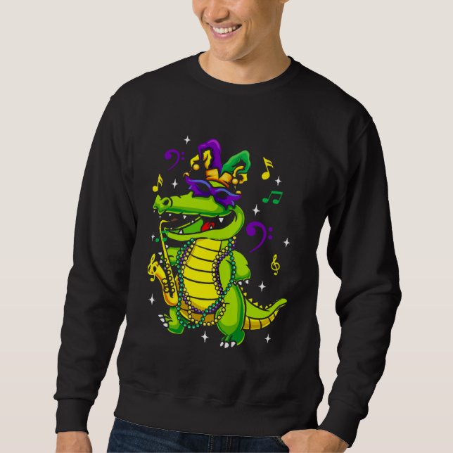 Sweatshirt Cute Mardi Gras Alligator for Kids or Adults (Devant)