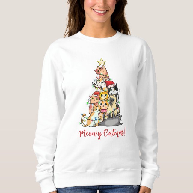 Sweatshirt Cute Meowy Catmas Cat Christmas Tree (Devant)
