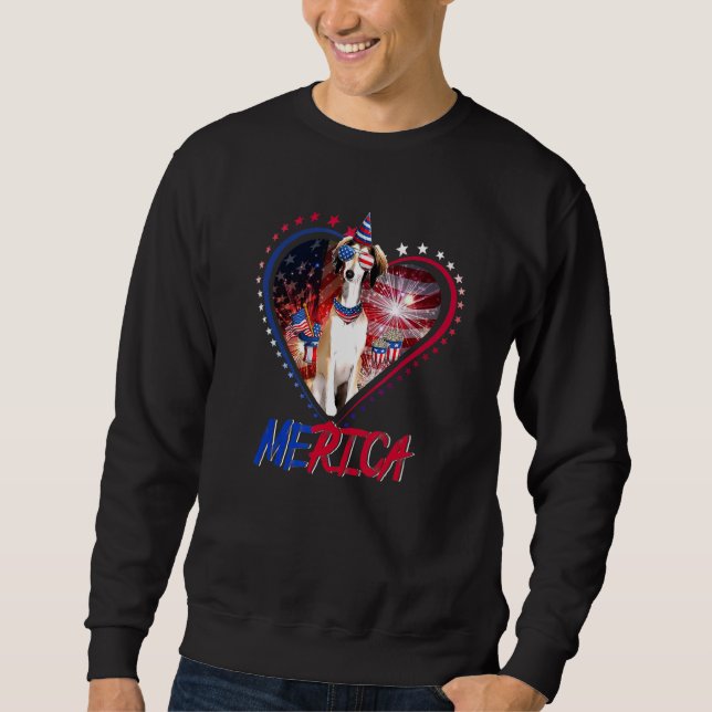 Sweatshirt Cute Merica Borzoi & Usa Drapeau Lunettes de solei (Devant)