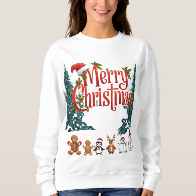 Sweatshirt Cute Merry Christmas Holiday Sweater Design (Devant)