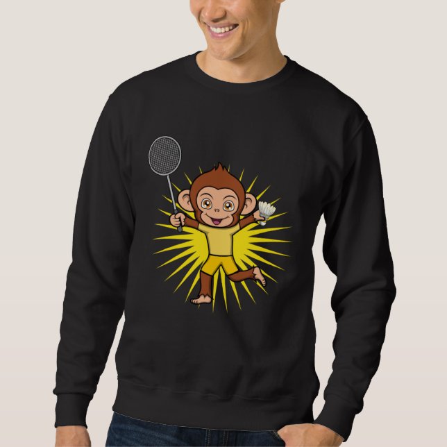 Sweatshirt Cute Monkey Badminton Player Ape Hobby Sports (Devant)