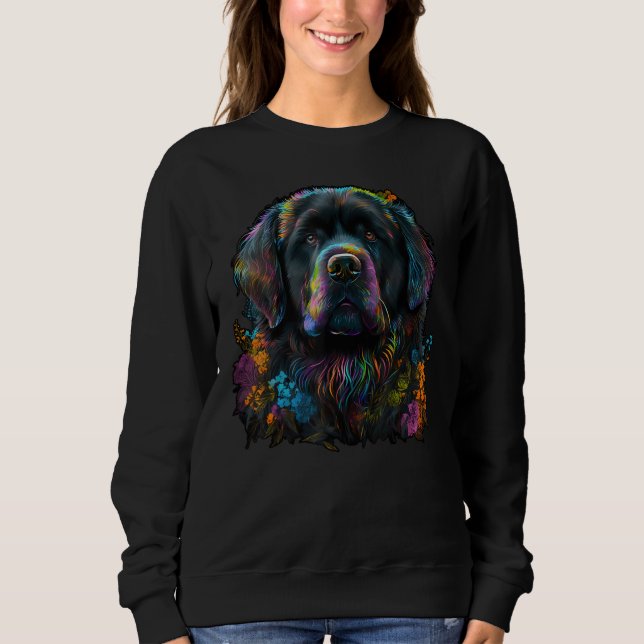 Sweatshirt Cute Newfie Flower summer Floral Newfoundland Dog (Devant)