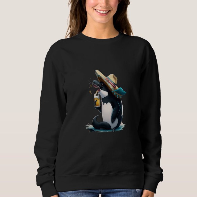 Sweatshirt Cute Orca Animal Orca Drinking Beer (Devant)