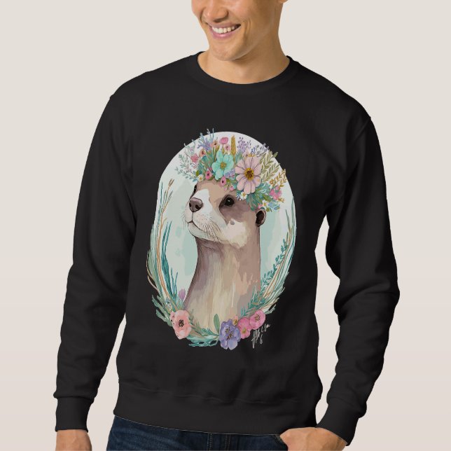 Sweatshirt Cute Otter Flower Crown Floral Animal (Devant)