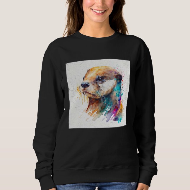 Sweatshirt Cute Otter Paint Splatter Illustration Colorful Wa (Devant)