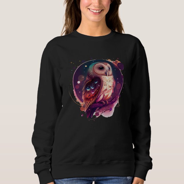 Sweatshirt Cute Owl Celestial Elements Illustration (Devant)