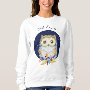 Sweatshirt Cute Owl imprimé beige et bleu