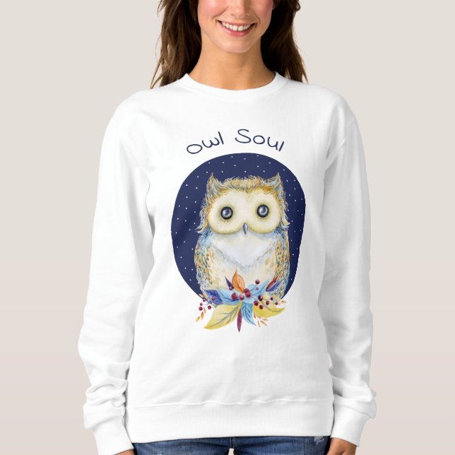 Sweatshirt Cute Owl imprimé beige et bleu (Devant)