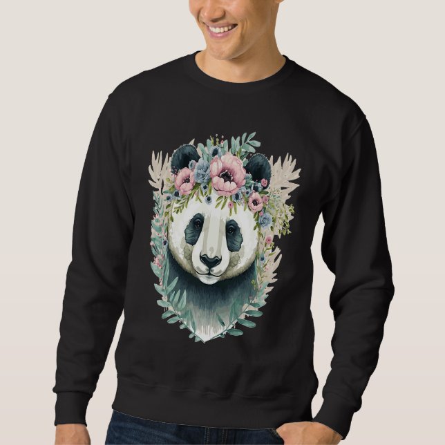 Sweatshirt Cute Panda Bear Flower Crown Watercolor Animal (Devant)