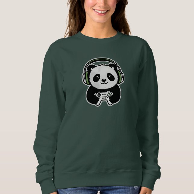 Sweatshirt Cute Panda Gamer - Kawaii Gaming Panda with Headse (Devant)