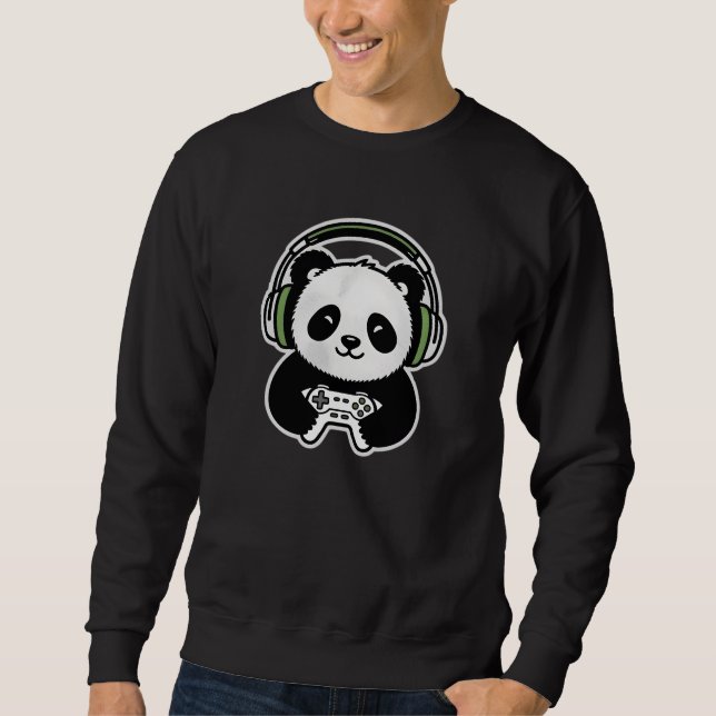Sweatshirt Cute Panda Gamer - Kawaii Gaming Panda with Headse (Devant)