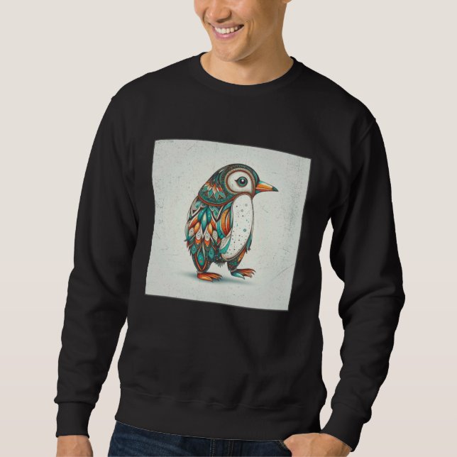 Sweatshirt Cute Penguin Illustration Mandala Symbols Women Me (Devant)