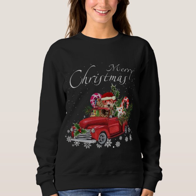 Sweatshirt Cute Père Noël Labradoodle Riding Camion Rouge Mer (Devant)