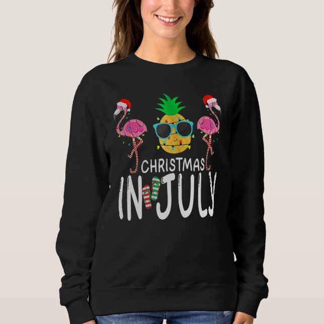 Sweatshirt Cute Pink Flamingo Summer Xmas Christmas In July (Devant)