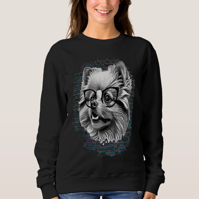 Sweatshirt Cute Pomeranian Dog Wearing Nerd Glasses Funny Gra (Devant)