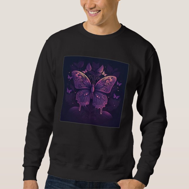 Sweatshirt Cute Purple Butterfly Illustration Retro Minimal W (Devant)