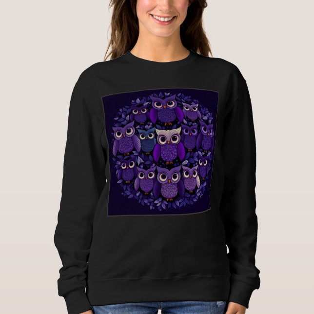 Sweatshirt Cute Purple Owls Illustration Minimal Unique Big E (Devant)