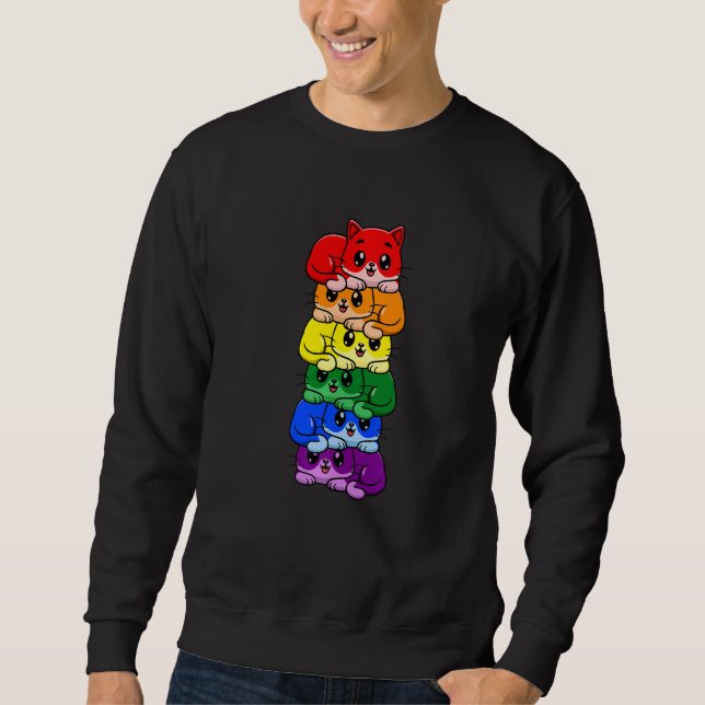 Sweatshirt Cute Rainbow Chat Gay pride Lgbt Kitty (Devant)
