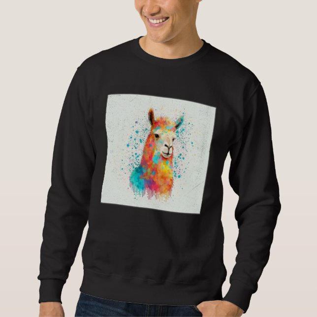 Sweatshirt Cute Rainbow Llama Paint Splatter Illustration Col (Devant)