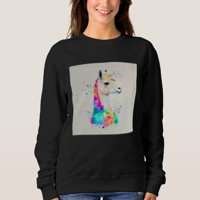 Sweatshirt Cute Rainbow Llama Paint Splatter Illustration Col (Devant)