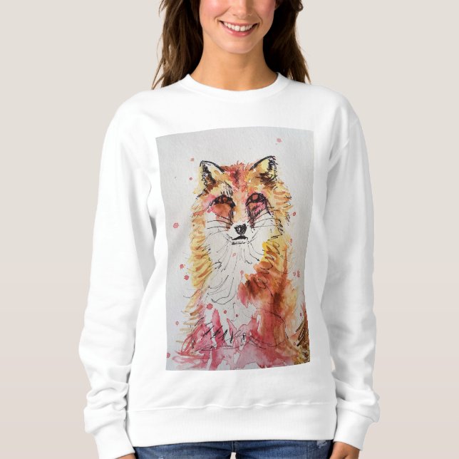 Sweatshirt Cute Red Fox Whimsical Watercolor femmes (Devant)