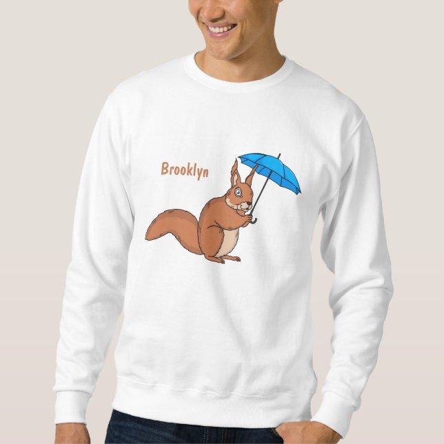 Sweatshirt Cute red squirrel with umbrella cartoon  (Devant)