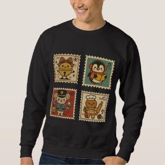 Sweatshirt Cute Retro Christmas Stamp Collage Men’s
