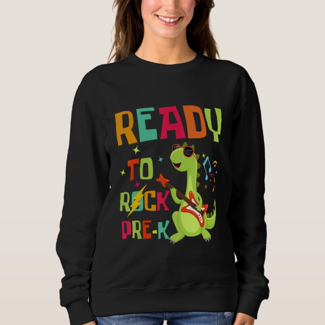 Sweatshirt Cute Rex Dino Playing Guitar Ready To Rock PRE K T (Devant)