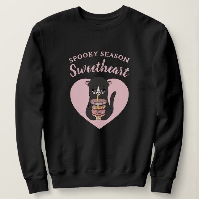 Sweatshirt Cute rose Kawaii Chat Saison Éffrayante Chat Chéri (Design devant)