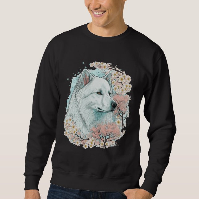 Sweatshirt Cute Samoyed Cherry Blossom Dog Breed Japanese Sak (Devant)