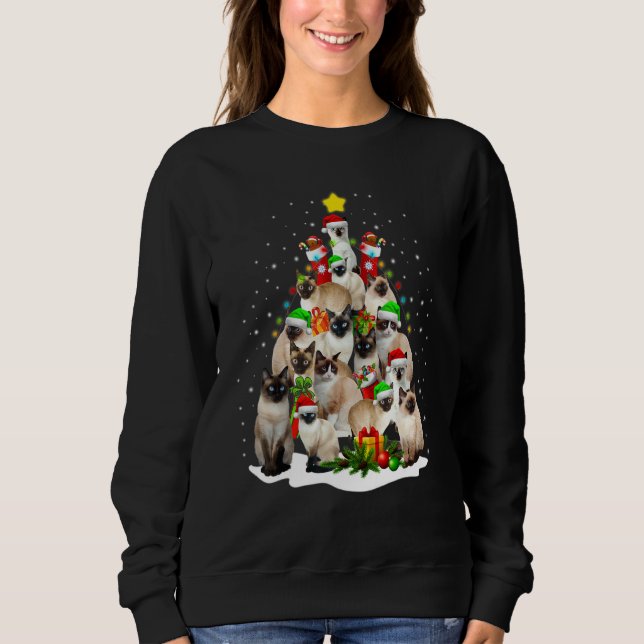 Sweatshirt Cute Siamese Cats Tree Merry Christmas Cat trendin (Devant)