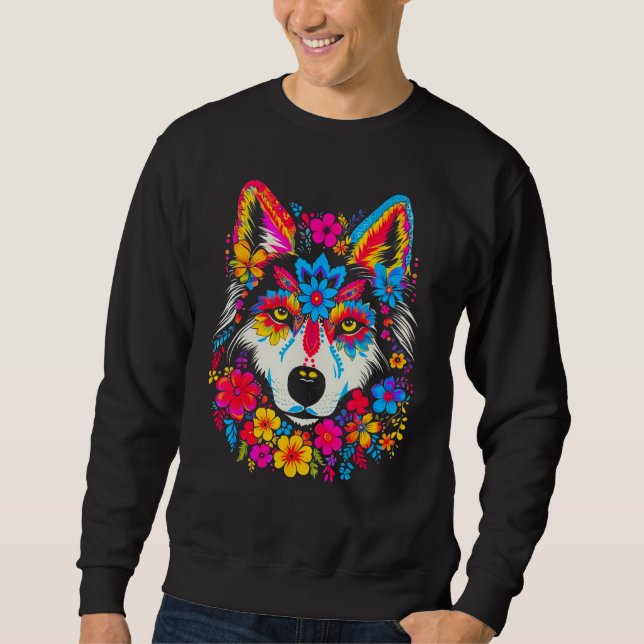 Sweatshirt Cute Siberian Husky Dog Flowers (Devant)