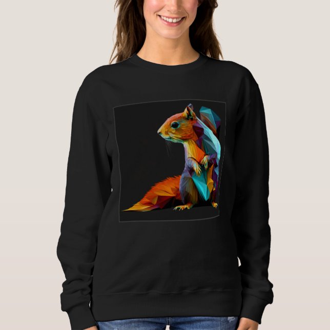 Sweatshirt Cute Squirrel Illustration Colorful Polygonal Pop  (Devant)
