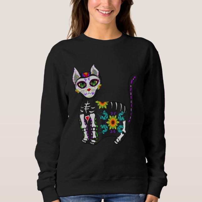 Sweatshirt Cute Sugar Skull Mexican Cat Halloween Day Of The  (Devant)