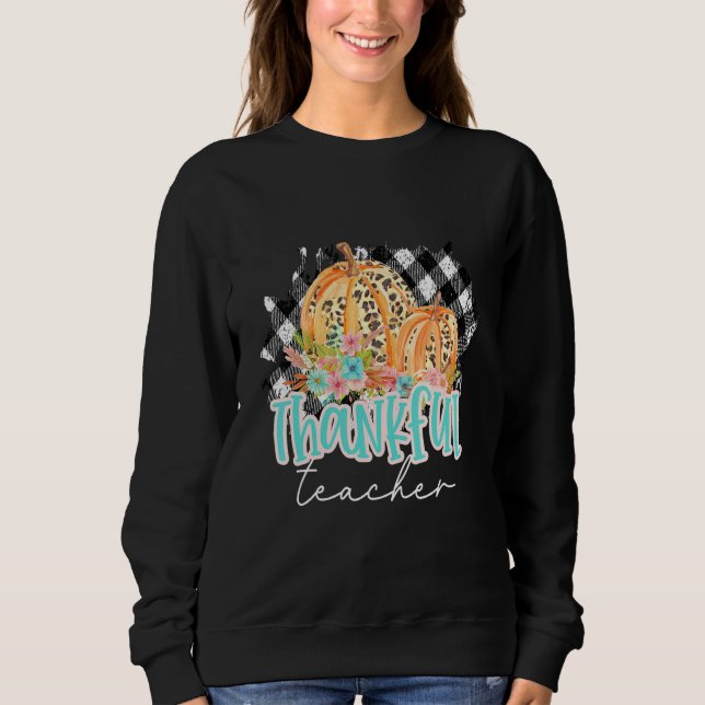 Sweatshirt Cute Teacher, Thankful Leopard Cheetah Pumpkins Fa (Devant)