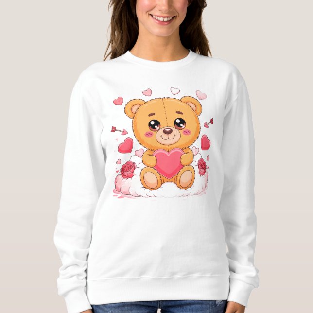 Sweatshirt Cute teddy bear holding pink heart T-Shirt (Devant)