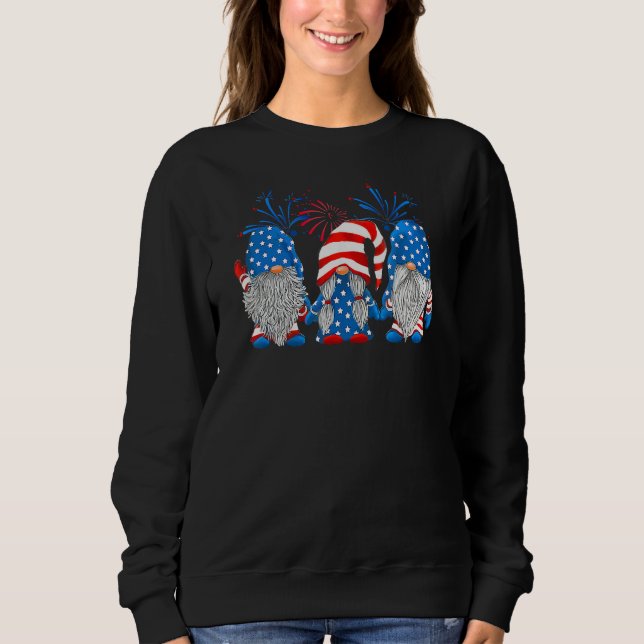 Sweatshirt Cute Three Gnomes American USA Flag Fireworks 4th  (Devant)