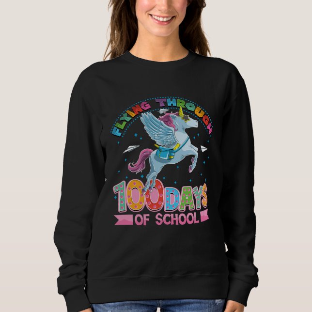 Sweatshirt Cute unicorn 100 days of school girls (Devant)