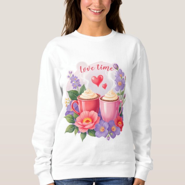 Sweatshirt Cute Valentine Cocoa Mugs with Flowers & Hearts (Devant)