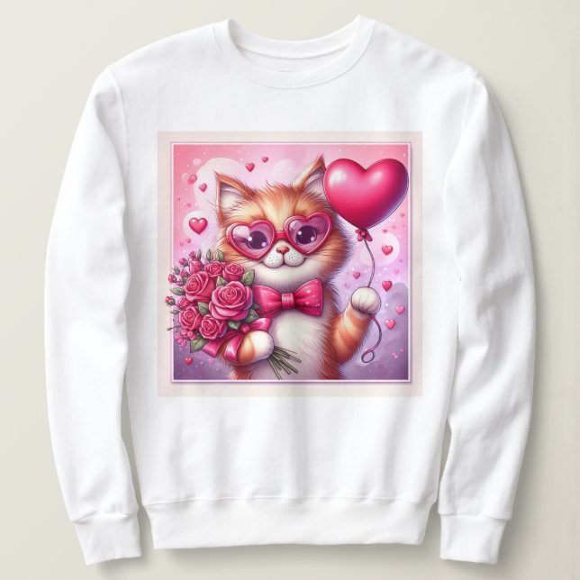 Sweatshirt Cute Valentine's day cat/chaton (Design devant)