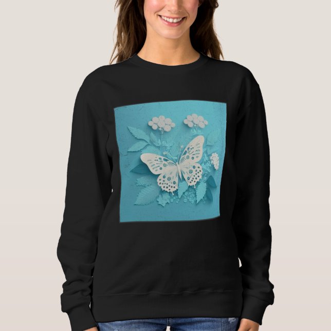 Sweatshirt Cute White Butterfly Illustration Flowers Minimal  (Devant)
