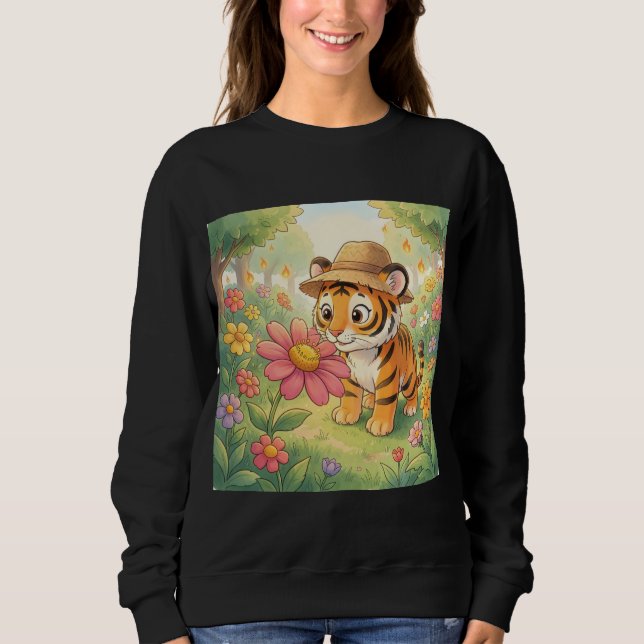 Sweatshirt Cute young tiger with hat in garden (Devant)