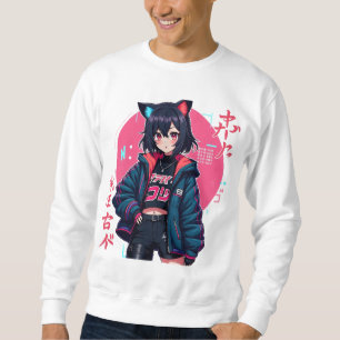 Sweatshirt Cyberpunk Anime Girl avec oreilles de chat - Neon