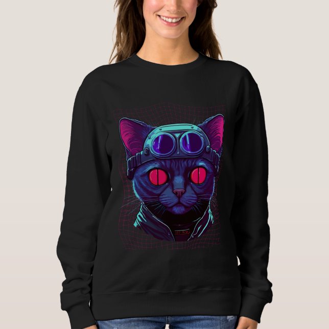 Sweatshirt Cyberpunk Cat Kitty Cyber Punker (Devant)