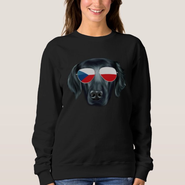Sweatshirt Czech Flag Flat Coated Retriever Dog Czech Republi (Devant)