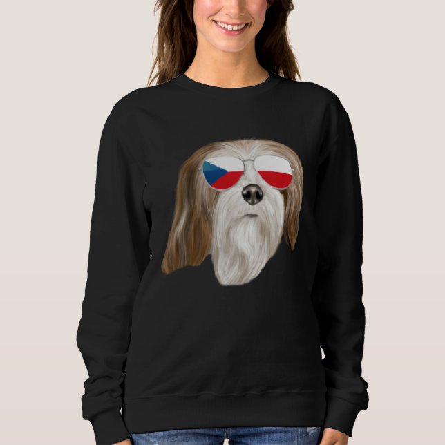 Sweatshirt Czech Flag Lhasa Apsos Dog Czech Republic Pocket (Devant)