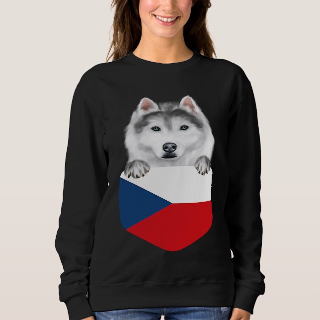 Sweatshirt Czech Republic Flag Siberian Husky Dog In Pocket (Devant)