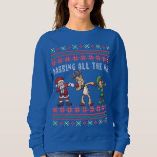 Sweatshirt Dabbing All Way Père Noël Reindeer Elf Ugly Xmas