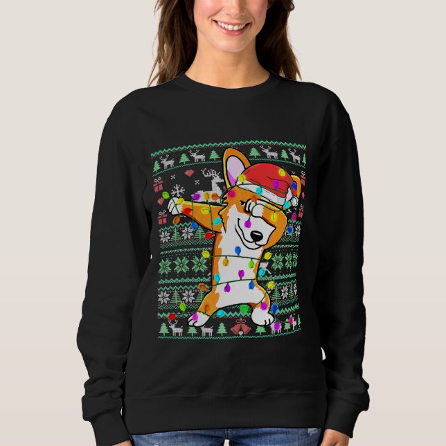 Sweatshirt Dabbing Corgi Fairy Lights Ugly Christmas Sweater  (Devant)